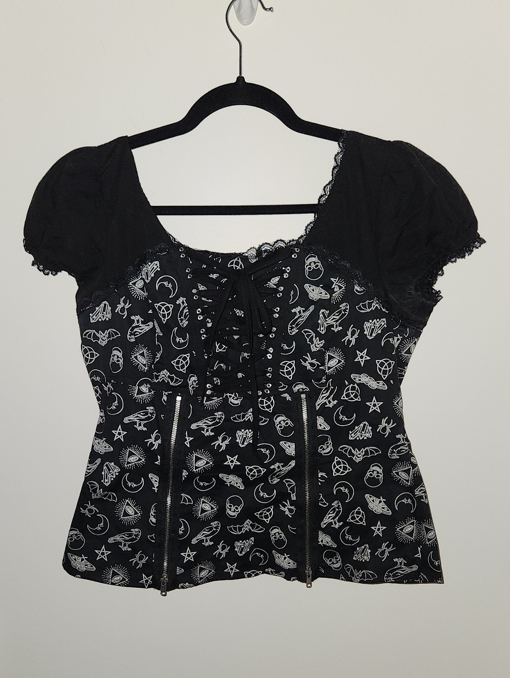 Hot Topic Black & White Magic Symbols Zipper & Lacing Size Large